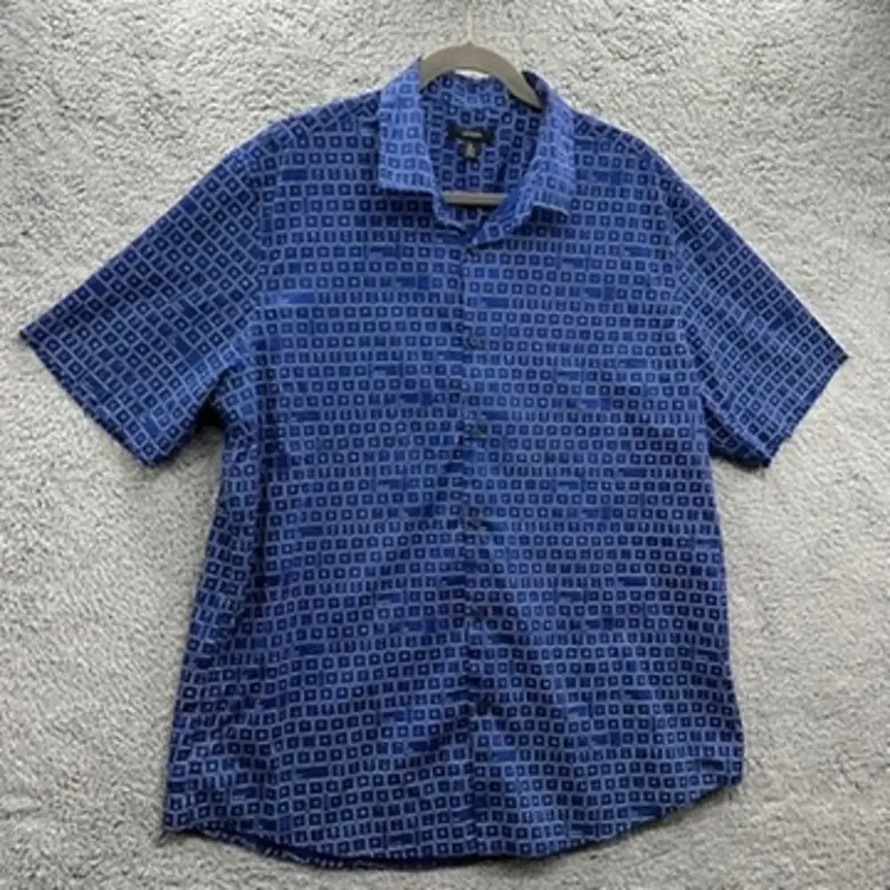 Alfani Men's XL Short Sleeve Button Up Computer Keyboard Shirt Unique Casual EUC